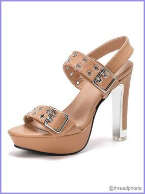 GATUXUS Women's Block Heel Slingback Sandals Buckle Strappy Open Toe Platform